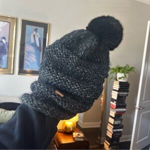 Free People Black Slouchy Pom Pom Beanie